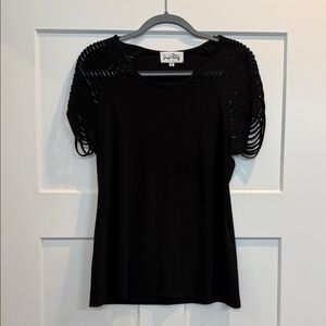 Joseph Ribkoff Black Short Sleeve Top with Cut-Out Design
